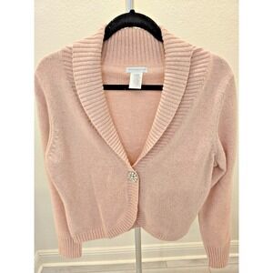 Worthington Pink Angora Blend Cropped Cardigan Shawl Collar Size  L Women's